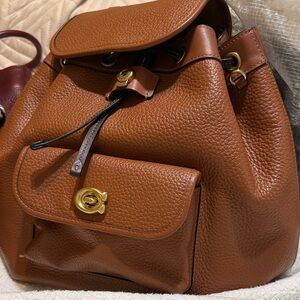 Coach Tan Leather Backpack with Gold Hardware